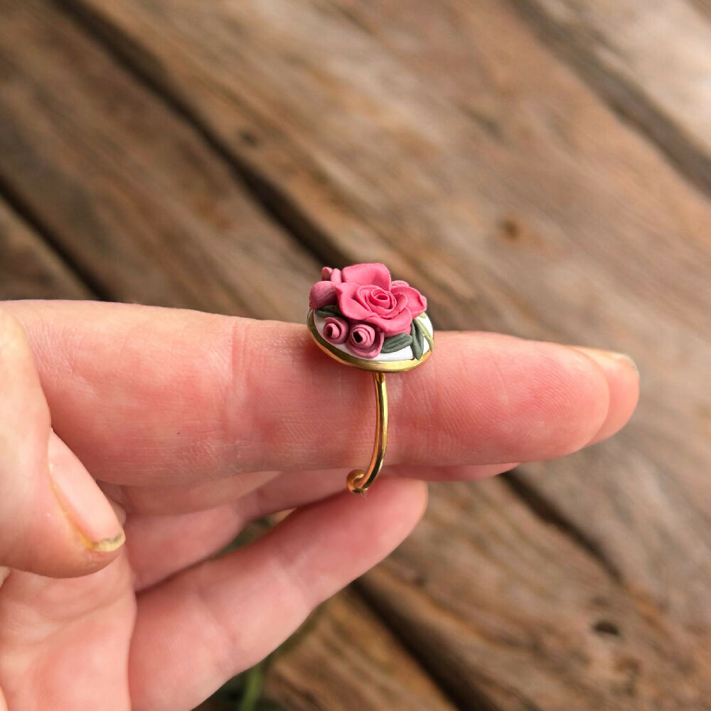 Pink Rose Hand sculpted ring