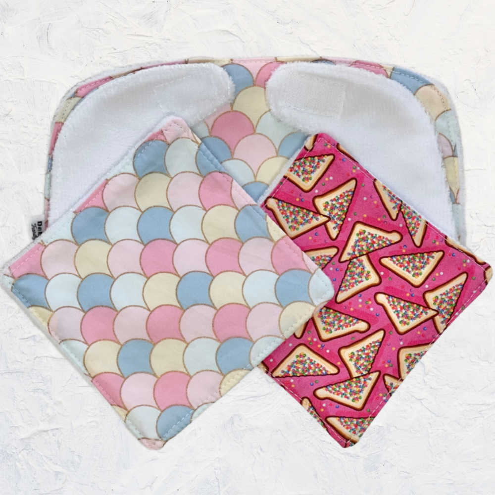 Larger Size Handmade Bib & Washcloth Set - Pinks & Blues