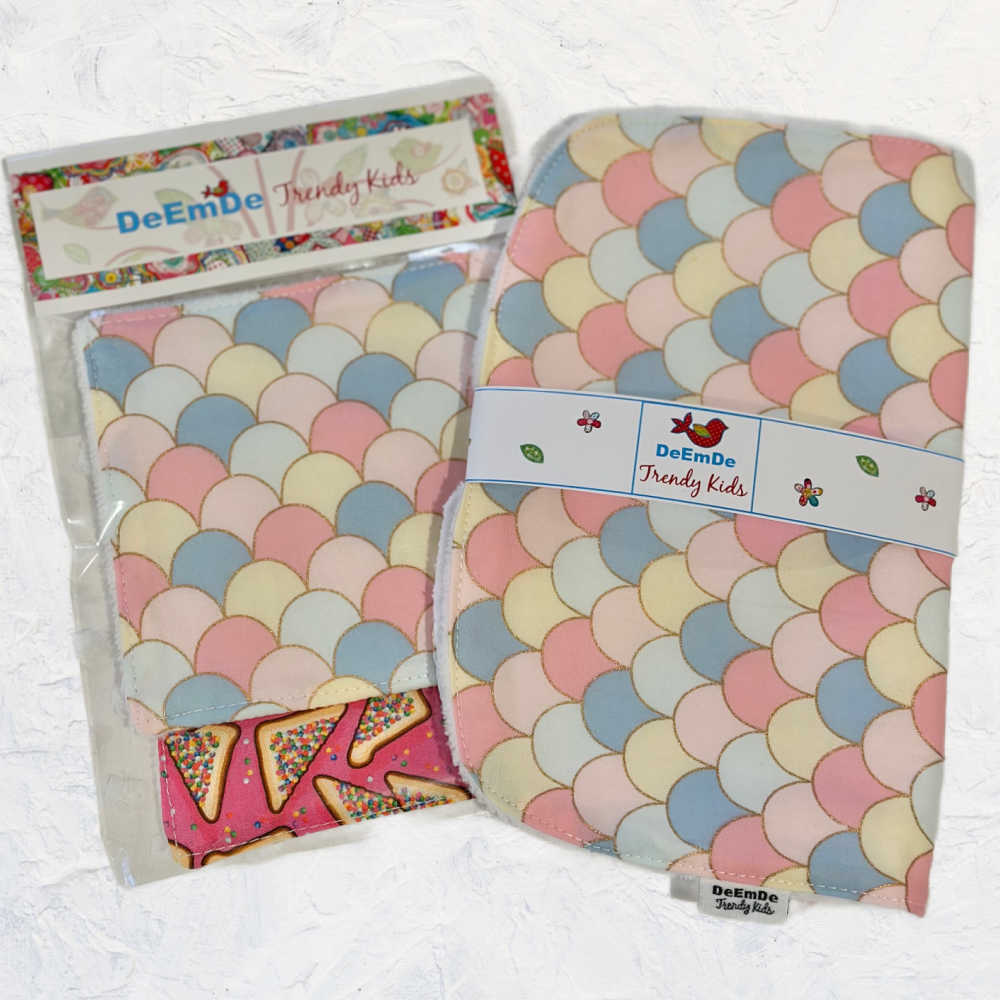 Larger Size Handmade Bib & Washcloth Set - Pinks & Blues