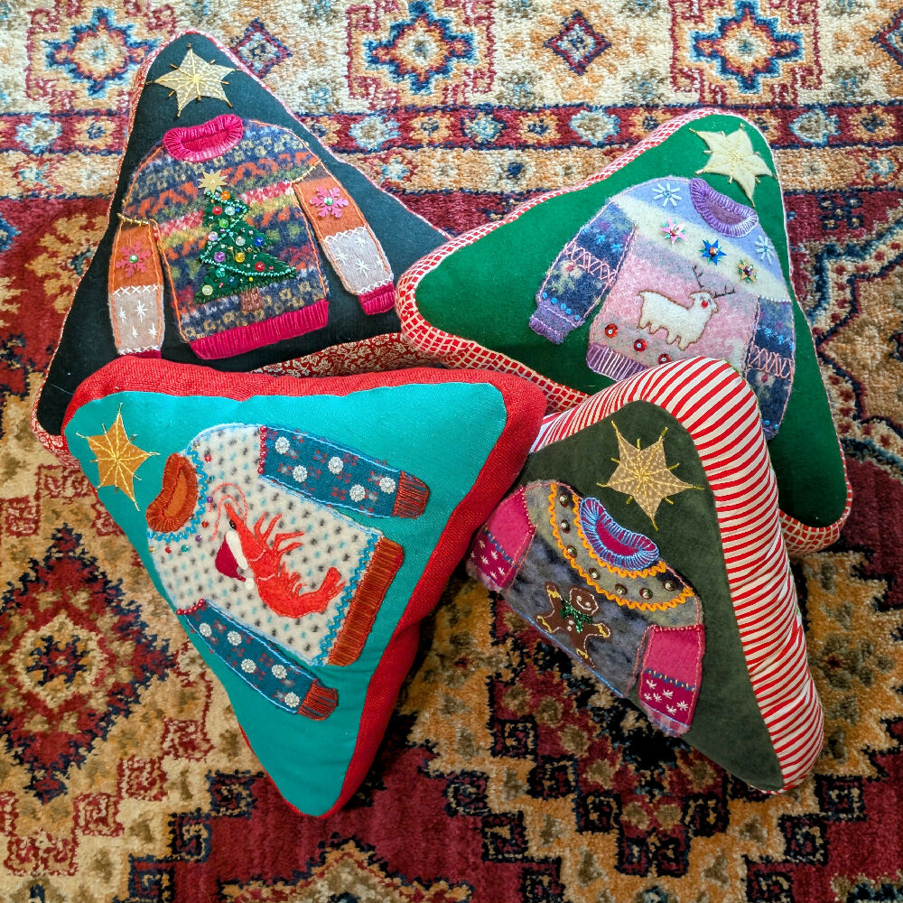 Christmas cushions on the rug