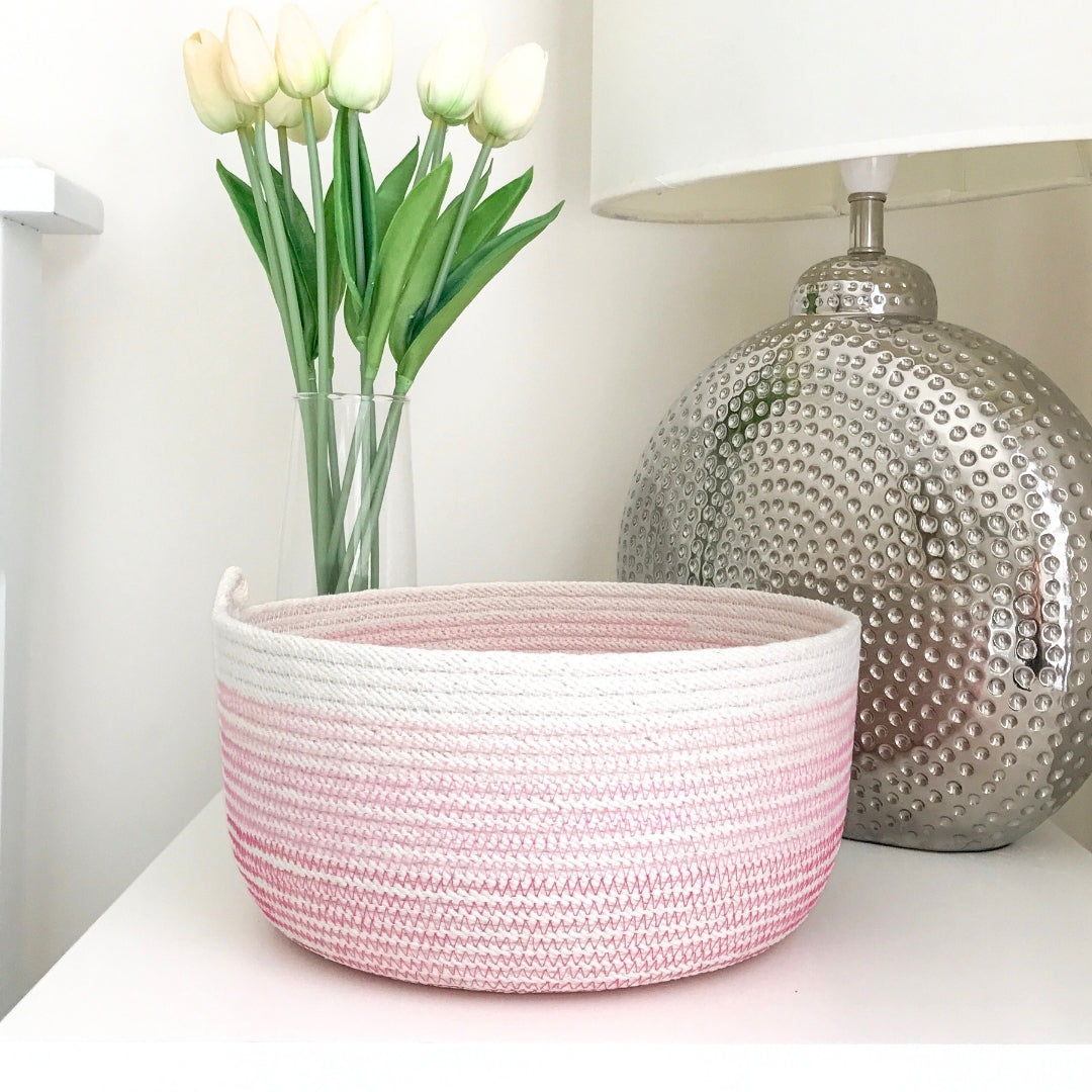 Round Cotton Storage Basket - Pink Ombre