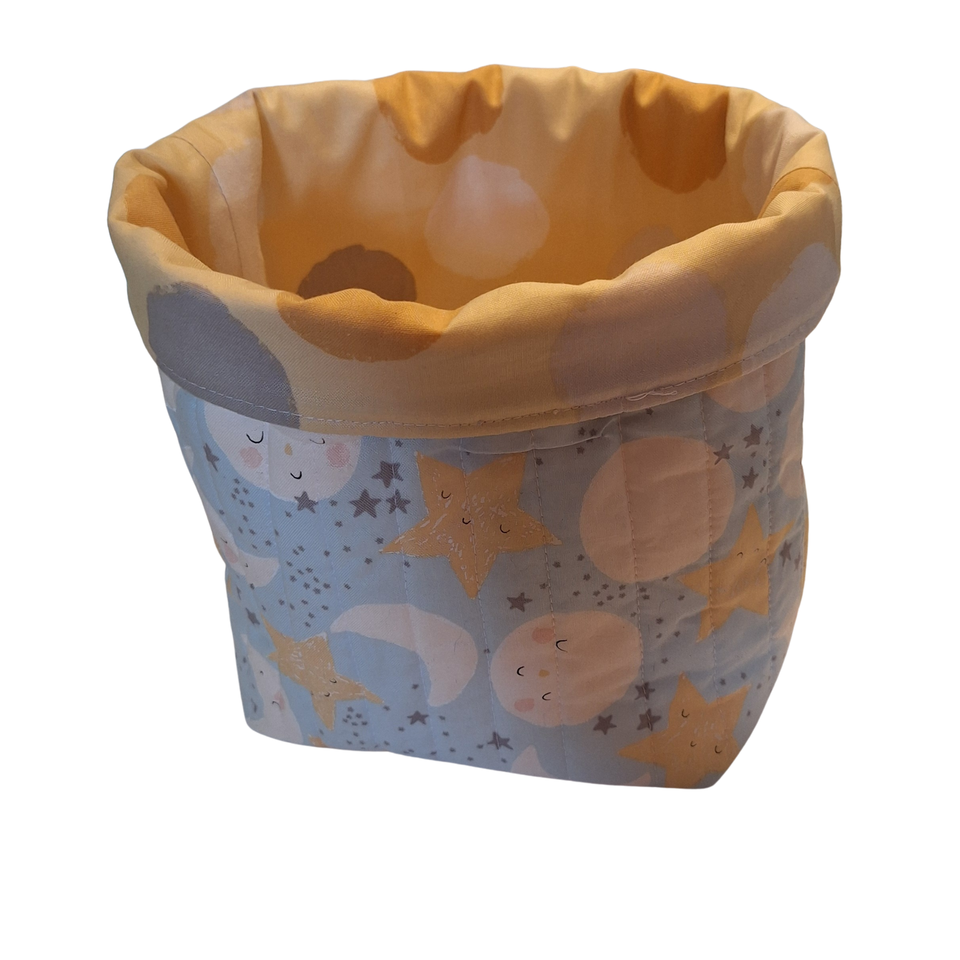 Reversible handmade nesting fabric baskets for baby's room