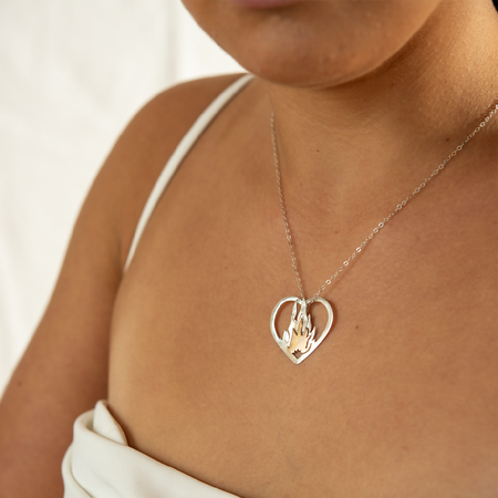 VALENTINE 925 Sterling Silver & 14/20K Gold pendant + necklace| handmade| textured| symbolic| Spiritual| Unique Flaming Heart choker