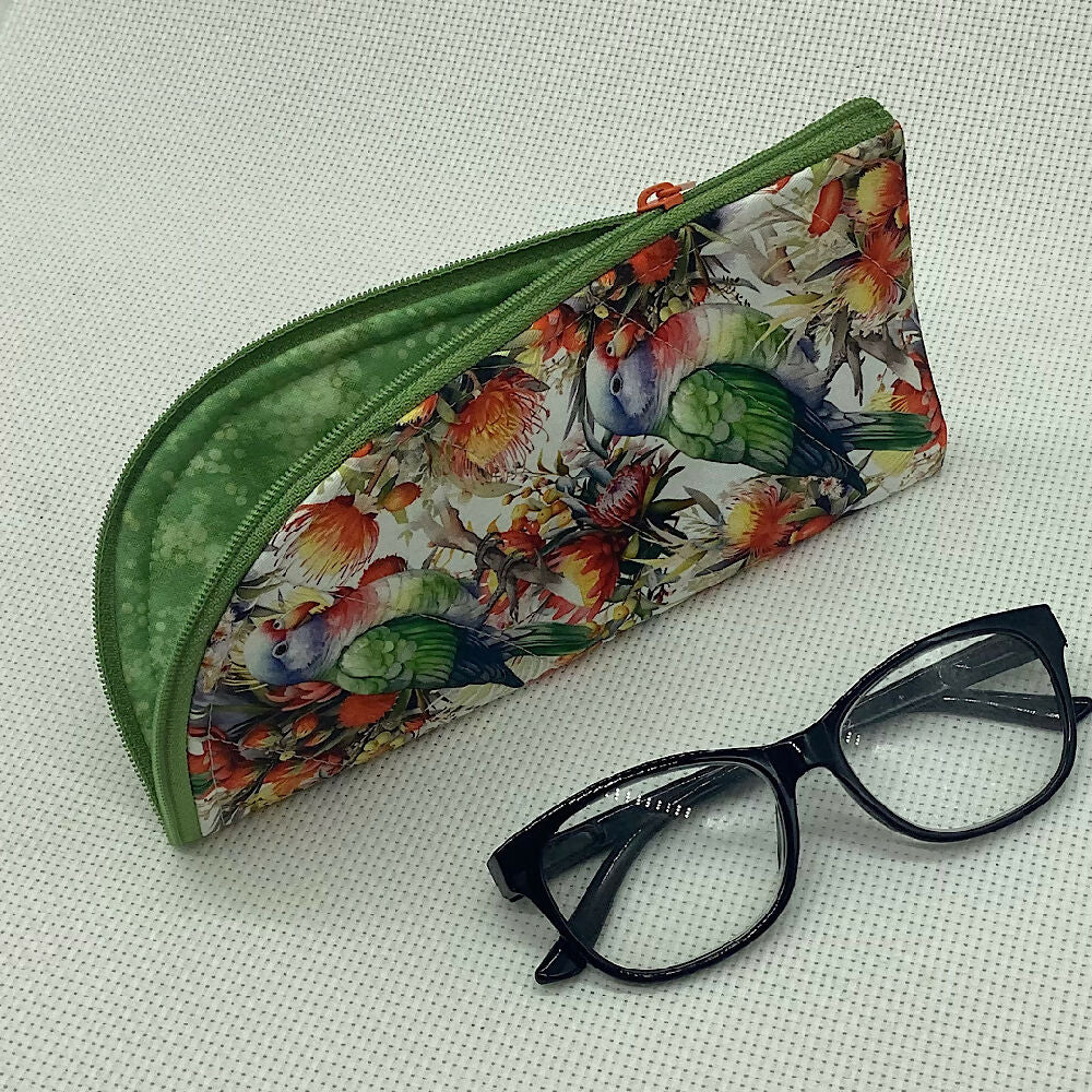 Australian birds curved top zip pouch for glasses, phones, handbag organiser, etc.
