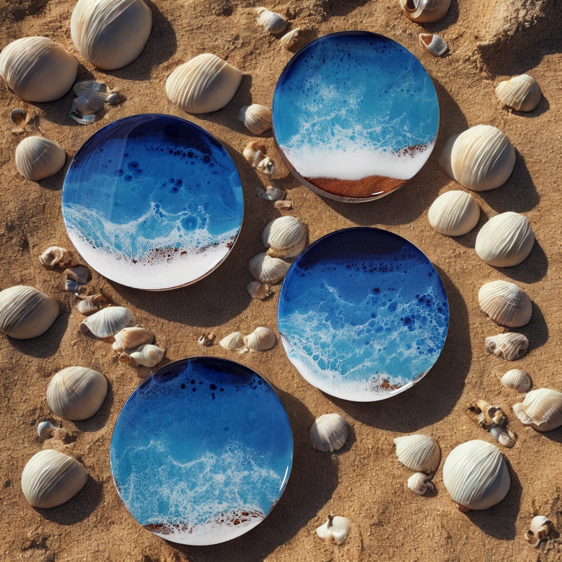 Beach Resin Drink Coasters Set of 4, Epoxy Resin Coasters, Drinkware
