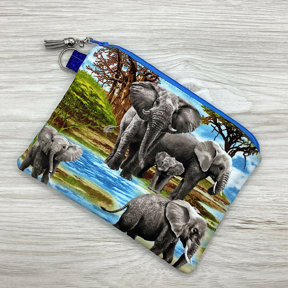 Elephants Zip Pouch (21cm x 16cm) Fully lined, lightly padded