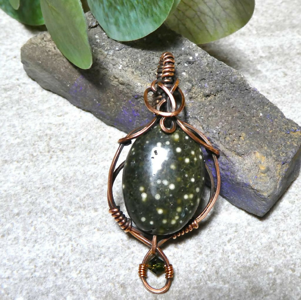 Ocean Jasper artisan pendant wire wrapped in copper