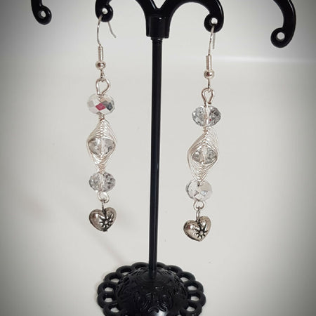 Pretty crystal earrings with sweet hanging heart