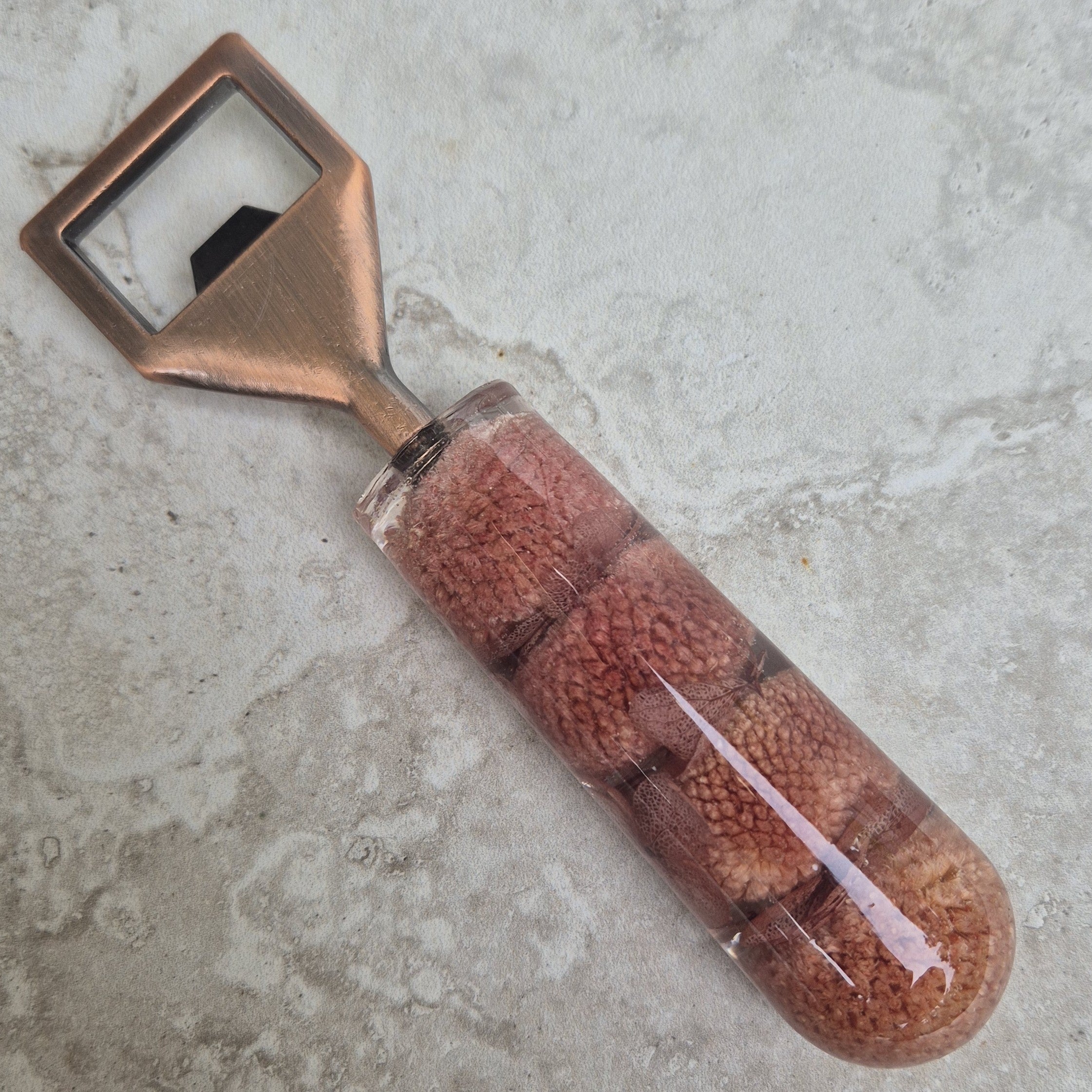 Handmade Resin Bottle openers featuring dried flowers