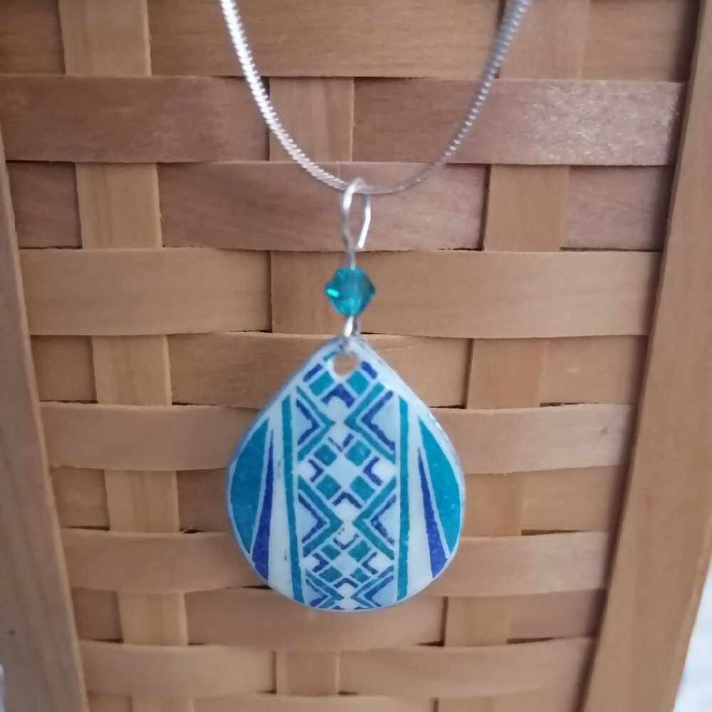 Traditional Blue Band Drop Goose Eggshell Pendant