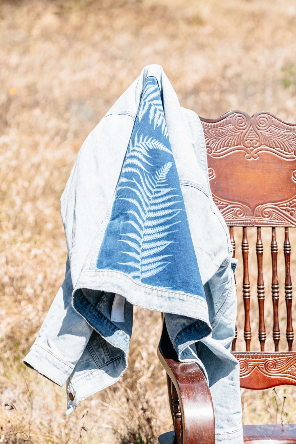 Upcycled Billabong Denim Jacket, Tree Fern Art