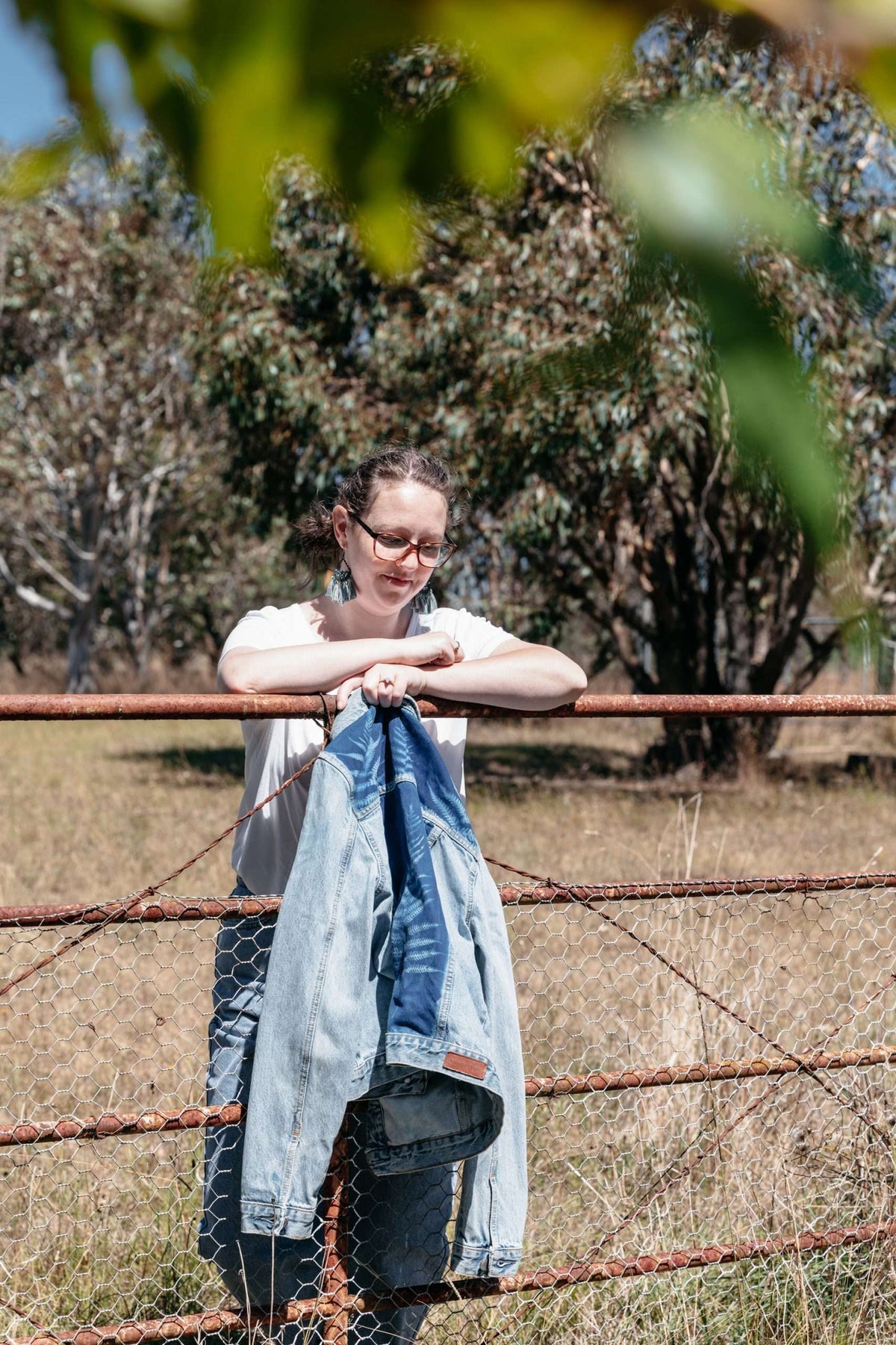 Upcycled Billabong Denim Jacket, Tree Fern Art