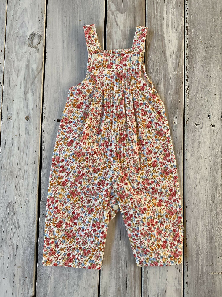 Corduroy Childs overalls pink floral on cream