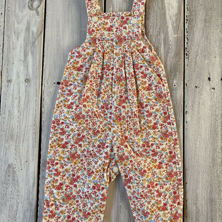 Corduroy Childs overalls pink floral on cream
