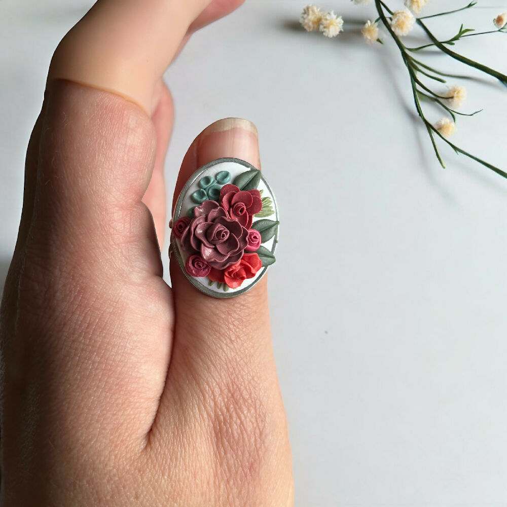 Floral Rose hand sculpted statement ring