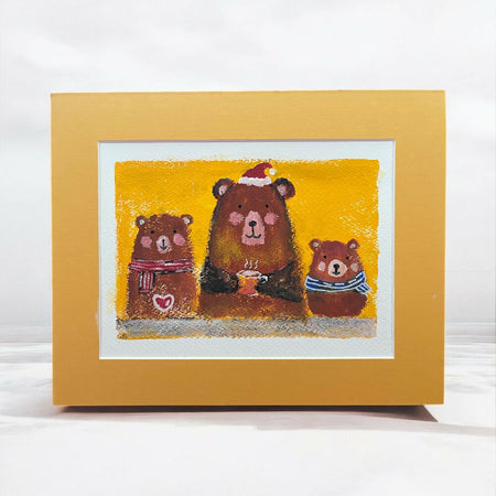 Christmas Kids and Baby Nursery Room Acrylic Gouache Painting Original Art Framed 20* 25 cm