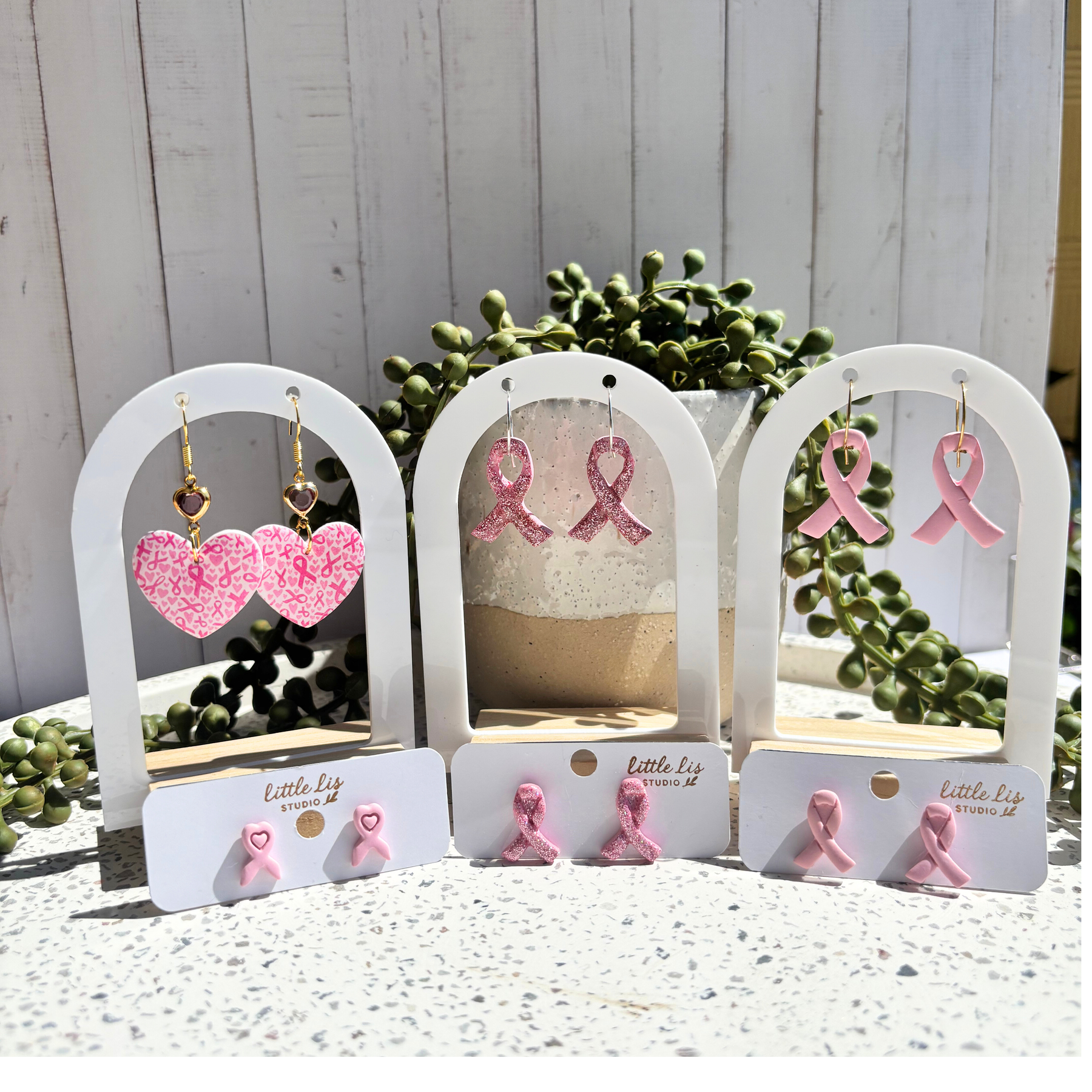 Breast Cancer Awareness Polymer Clay Earrings - 100% Donated