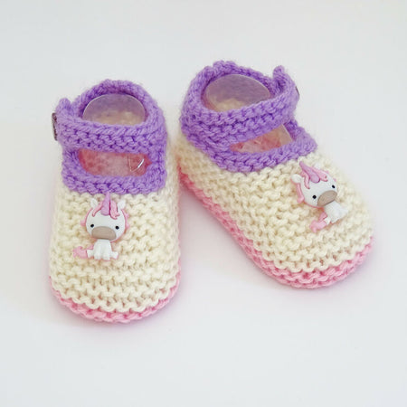 Pink and purple knit baby girl shoes with unicorns size 3-6 months