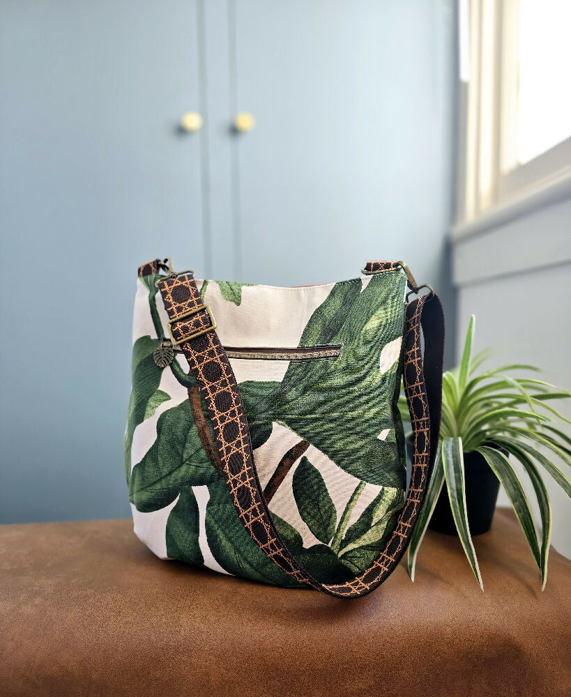 Leafy crossbody bag. Large tote bag.