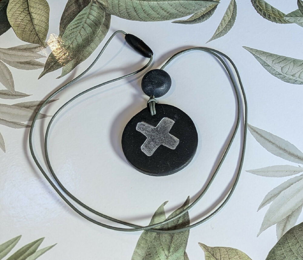 Pendant - Black with silver X