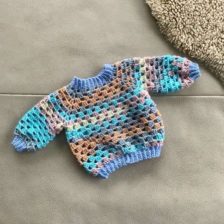 Blue and Orange Toned Crochet Granny Stitch Jumper Baby