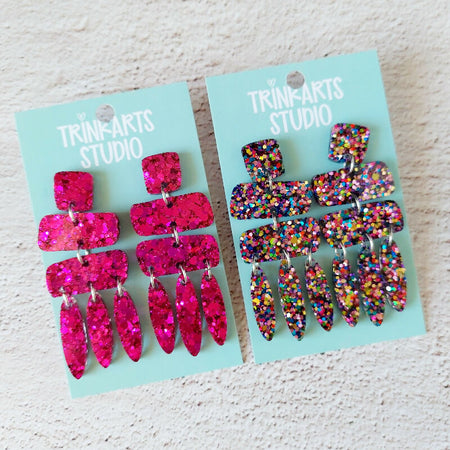 Glitter Resin Statement Dangle Earrings