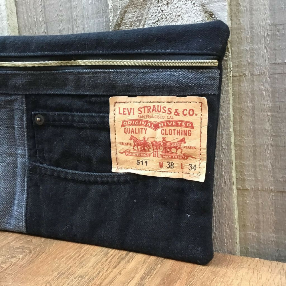 Black Upcycled Denim Pencil Case - Levi Patch