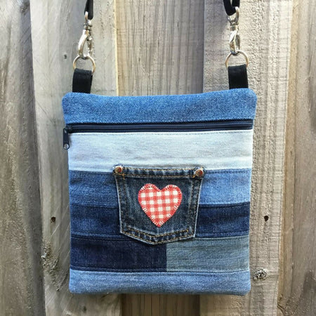 Upcycled Denim Crossbody Bag - Small Denim Pocket Design