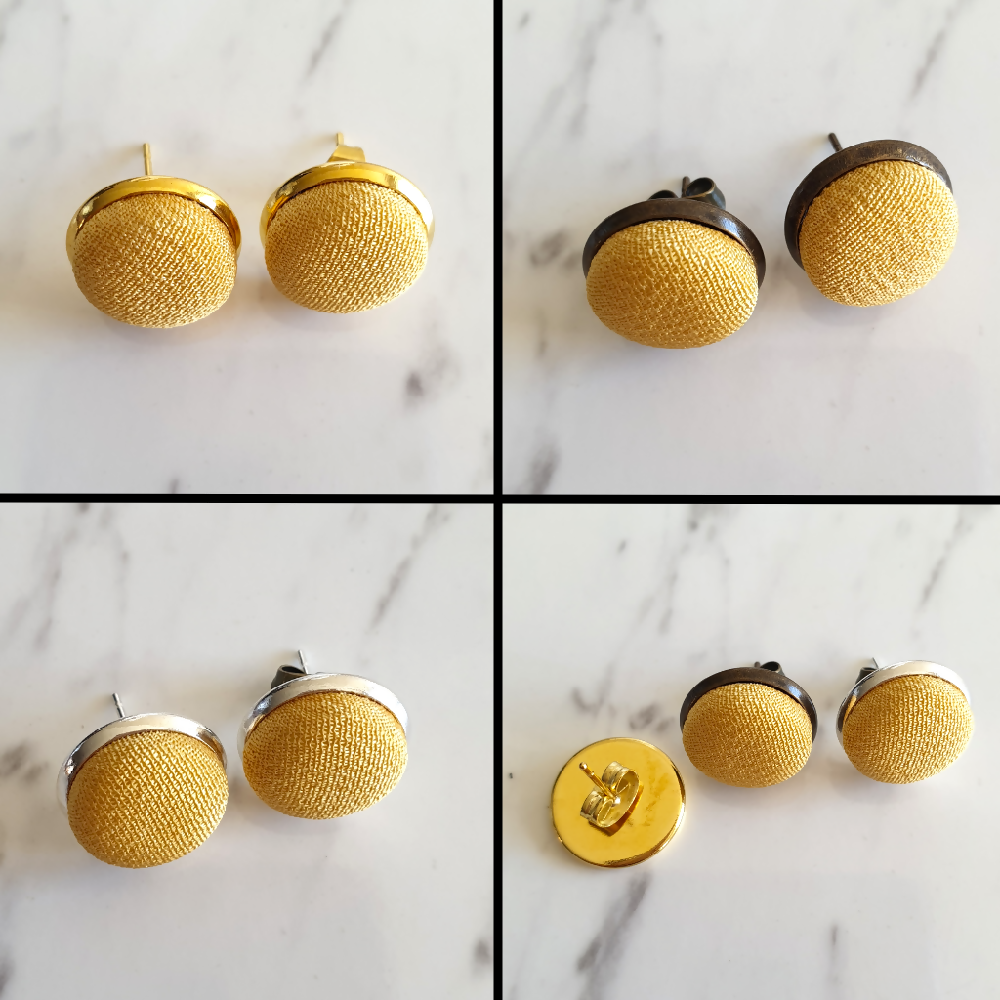 1.4cm Round Yellow Kimono Fabric Cabochon stud earrings