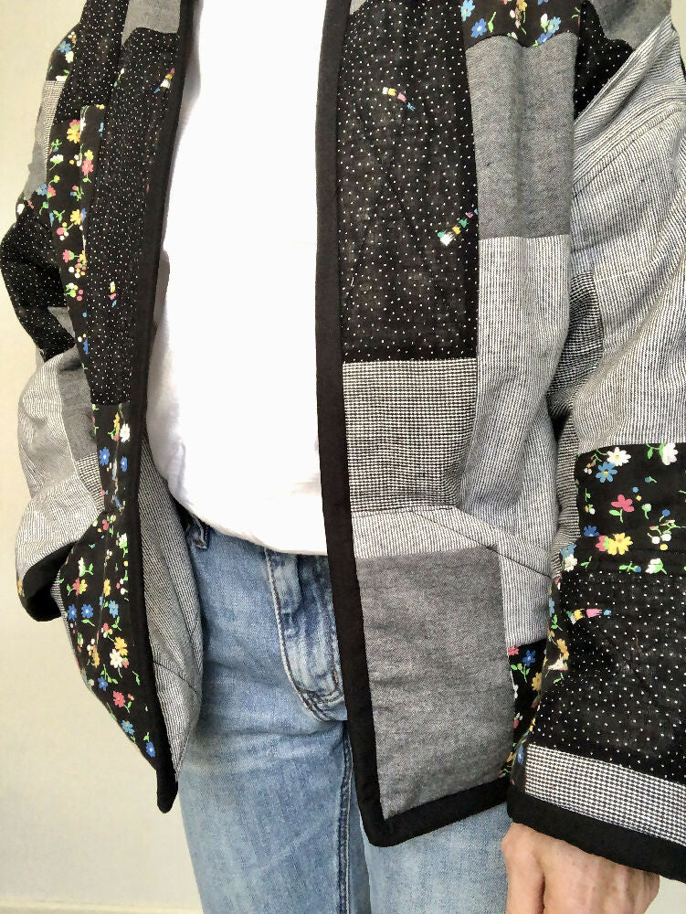 Patchwork quilted jacket/ Quilted jacket/ upcycled quilt jacket/ size small