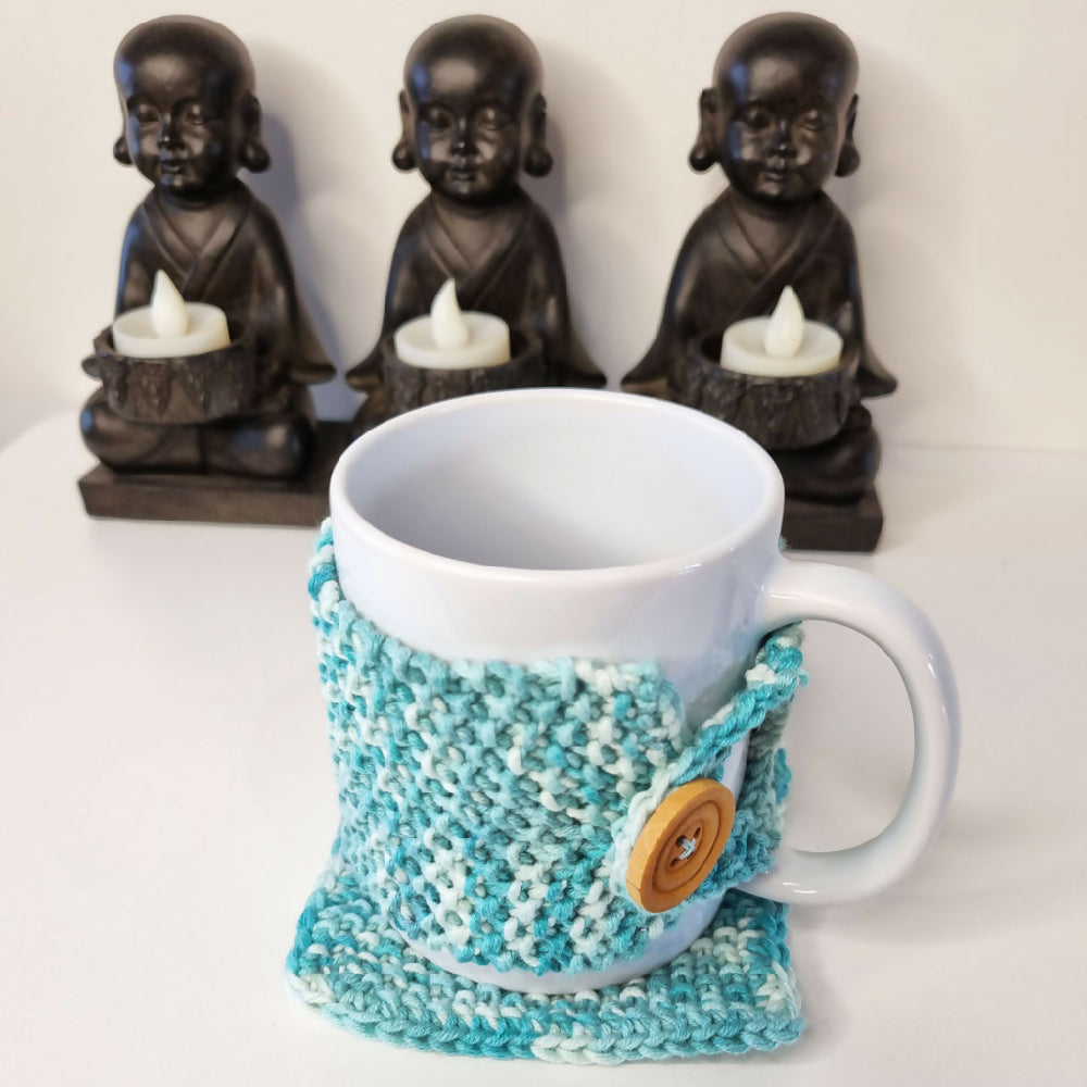 Teal-White-Mug-Cosy-And-Coaster