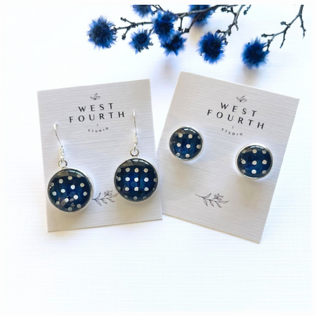 Polka Dot Earrings with Blue and White