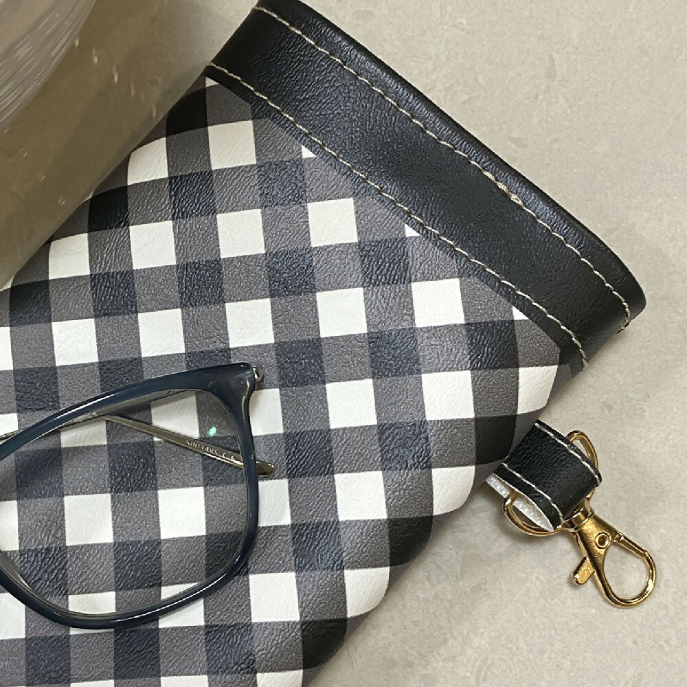 Glasses Case / PU Leather Black and White Gingham pattern print #15