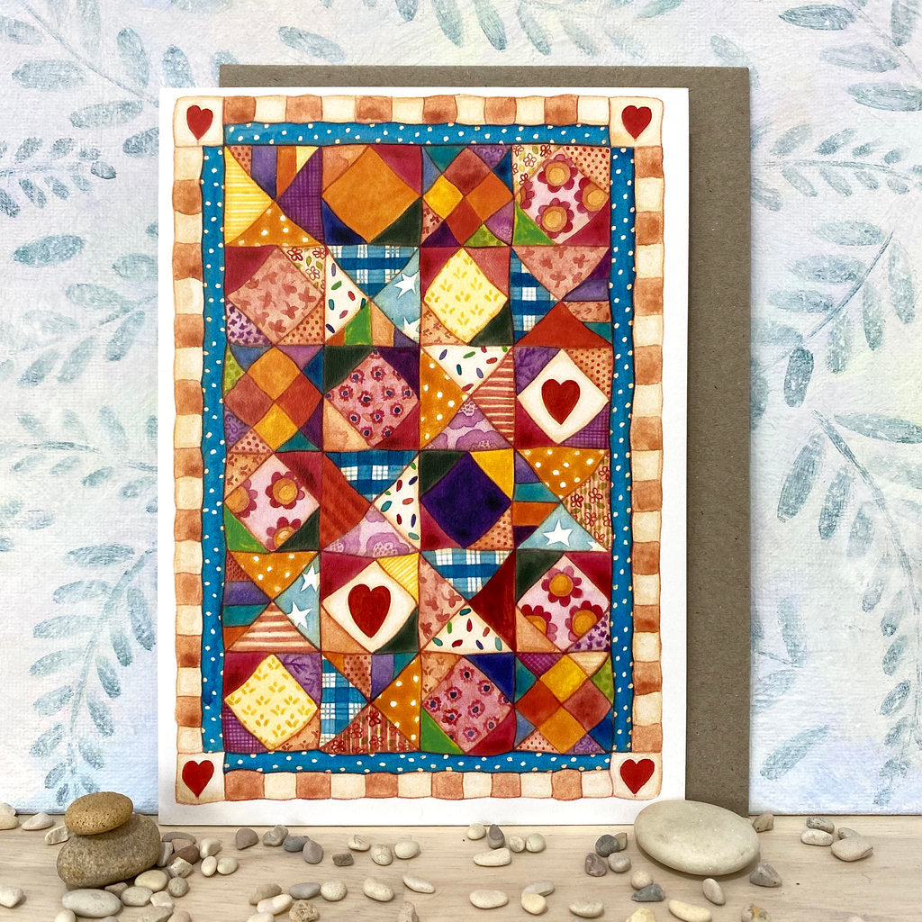 A Colourful Patchwork Quilt Card on Premium Eco-paper (lg-twoh)
