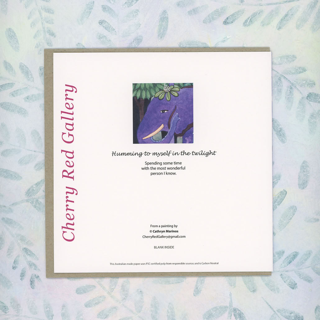 Happy Elephant Strolling in the Night Garden Eco-Card (sq-humm)