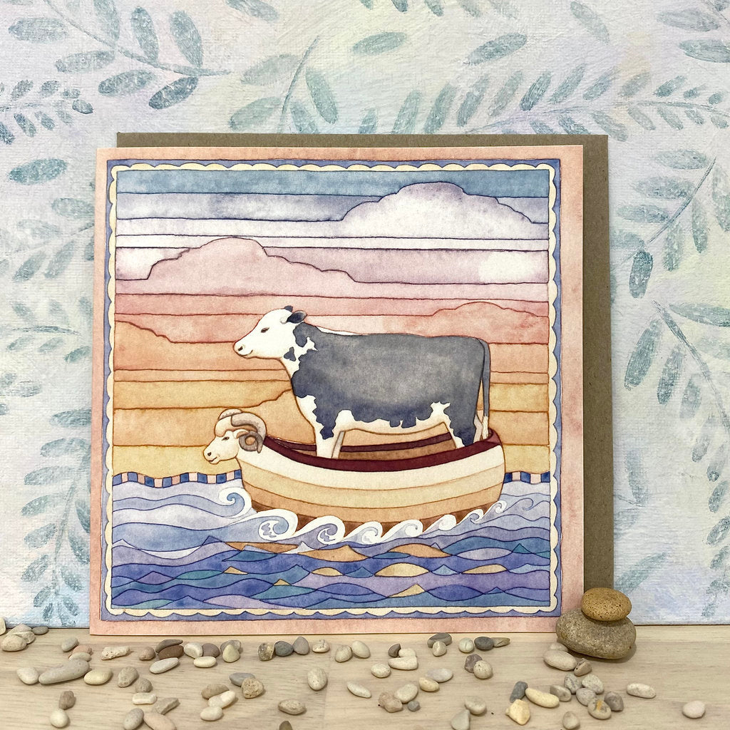 Magical Boat and Peaceful Cow Artist Card (sq-ship)