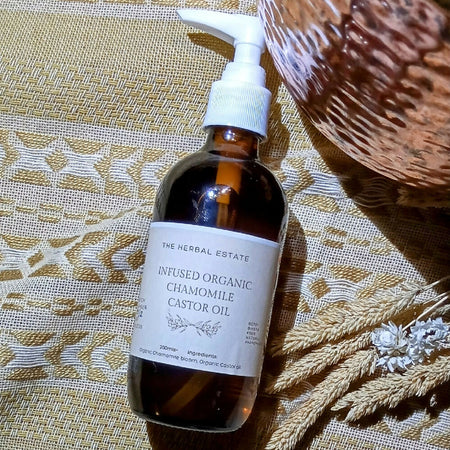 Organic Herbal Infused Castor Oil Chamomile Infused Glass Bottle Cold Pressed