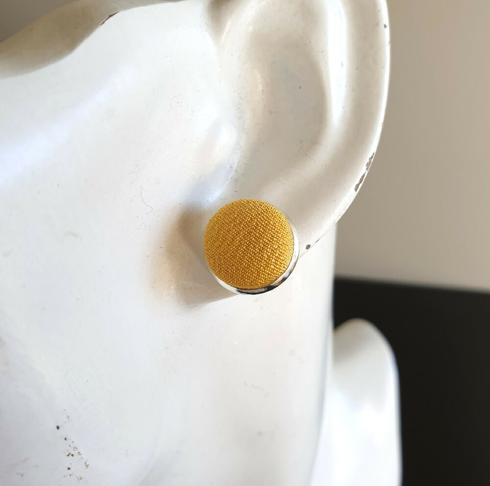 1.4cm Round Yellow Kimono Fabric Cabochon stud earrings