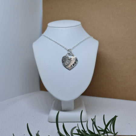 Handmade Fine Silver Boho Mum Heart Textured Pendant