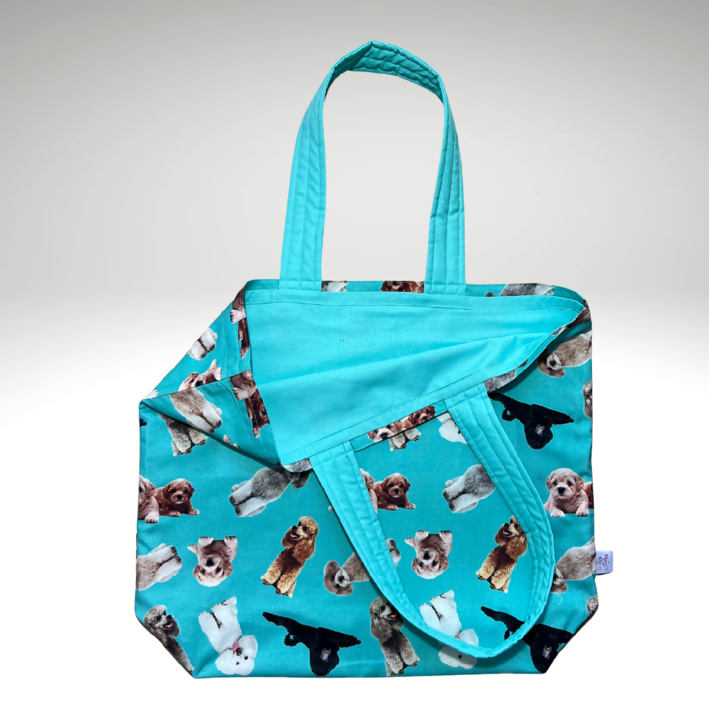 Grocery Tote ... Poodles ... Lined with storage pouch