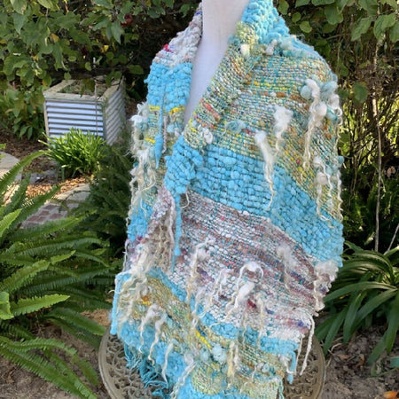 Hand spun, hand woven wrap, shawl, scarf, Australian wool