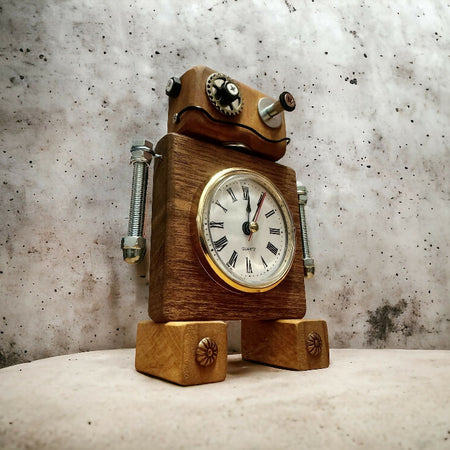 Timothy - Wooden Steampunk Robot Clock