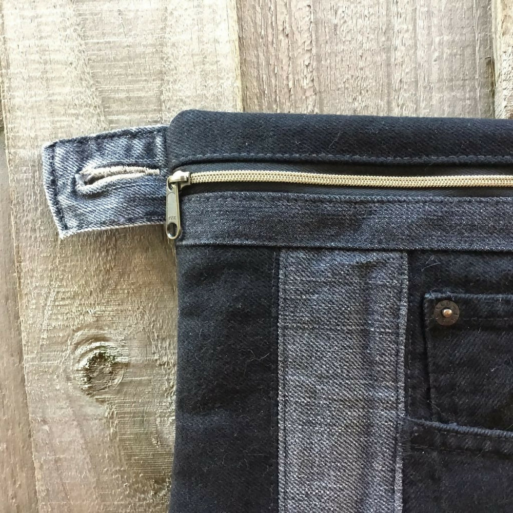 Black Upcycled Denim Pencil Case - Levi Patch