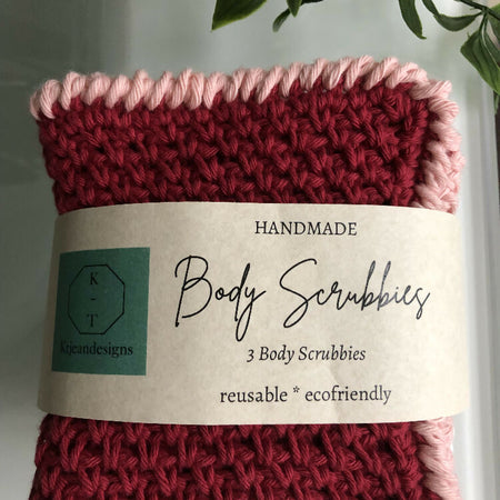 Body Scrubbies-Wash Cloths Set 3 100% Cotton