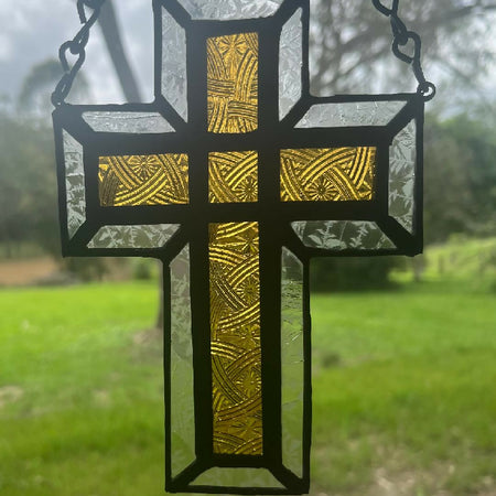 Amber stained glass cross