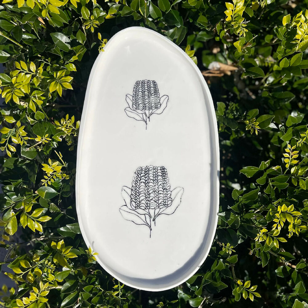 Australian Ceramic Pottery Artist Ana Ceramica Home Decor Kitchen and Dining Banksia Platter Set of 2 Porcelain Australiana Handmade Pottery Ceramics