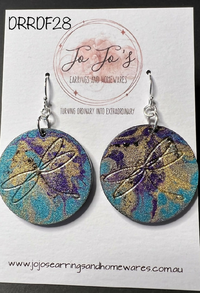 Round Dragonfly Etched Purple, Teal, Gold