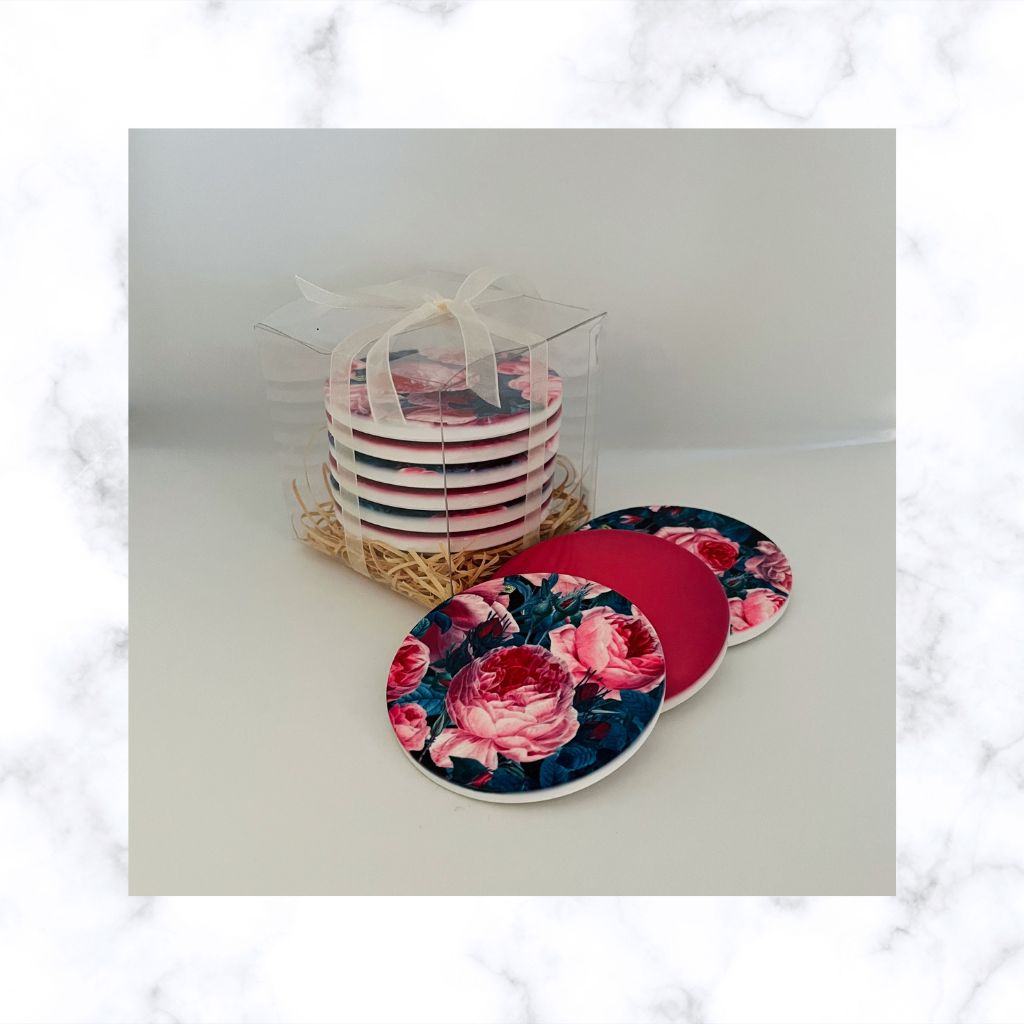 Cabbage Rose Ceramic Coasters (price is per coaster)  | Ready to ship | FREE Postage