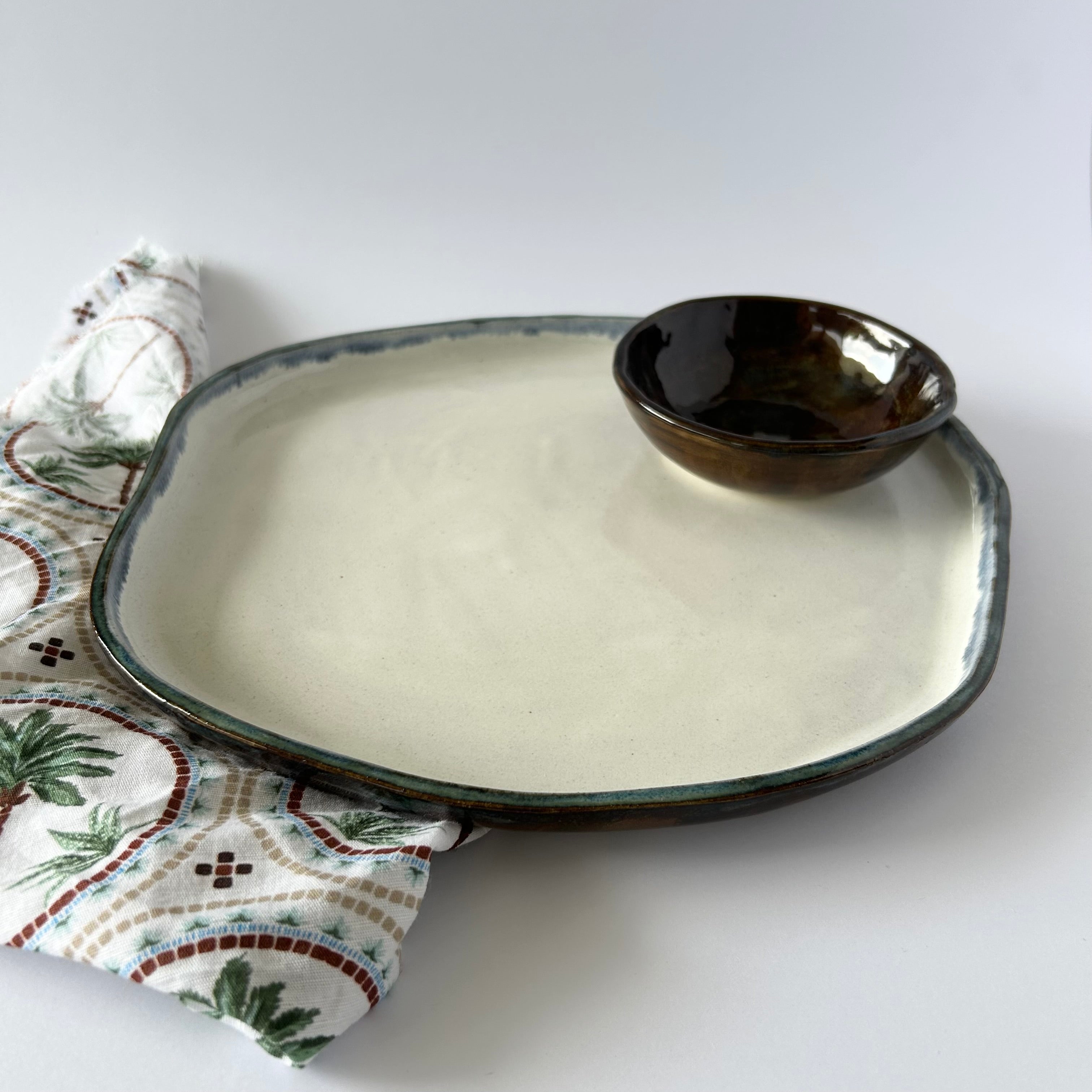 Platter and Dip Bowl Set - Denim