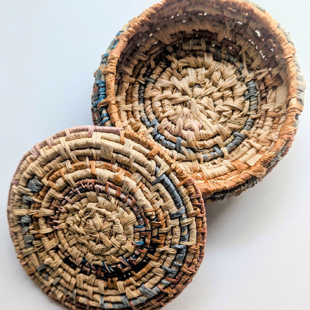 Lidded Basket Handwoven Natural Fibres One of a kind